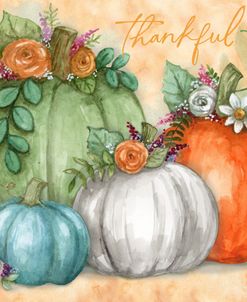 Thankful Autumn Pumpkins With Flowers