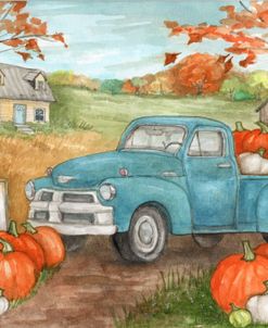 Autumn Truck With Pumpkins On The Farm