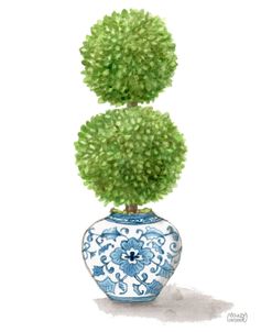 Topiary Double Tree In Blue Chinoiserie Vase