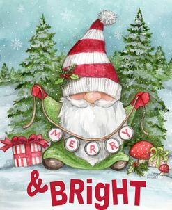 Merry And Bright Christmas Gnome In Snow