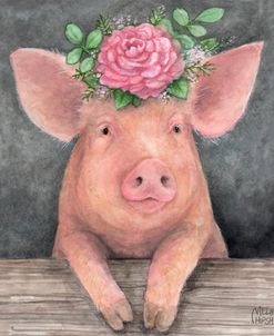 Pink Pig With Peony Crown