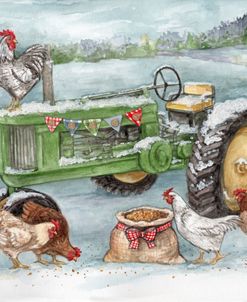 Merry Chickens And Tractor Winter