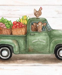 Old Green Farm Fresh Vegetables Truck With Animals