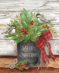 Chickadee Birds In Pine Floral