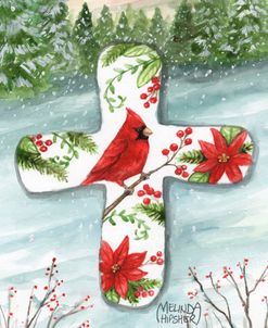 Cross Cardinal And Poinsettia