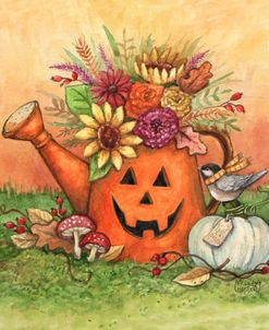 Pumpkin Watering Can With Bird and Flowers
