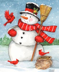 Snowman With Cardinal and Broom