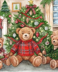 Teddy Bear Christmas By The Tree and Fire