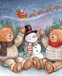 Santa Sleigh With Teddy Bears And Snowman