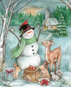 Snowman With Church and Animals