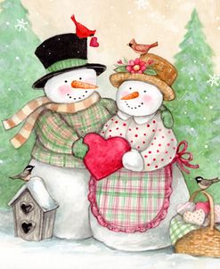 Warm Hearts Snowmen With Birds