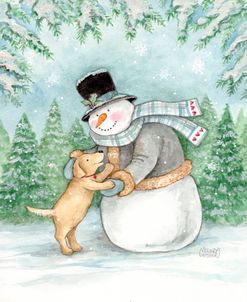 Faithful Friends Snowman And Puppy