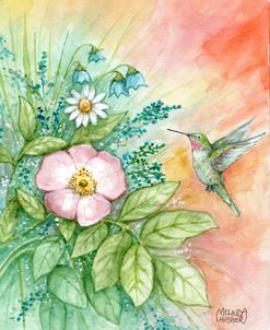 Hummingbird and Flowers Watercolor