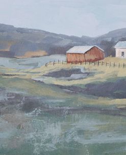 Farmhouse with Red Barn