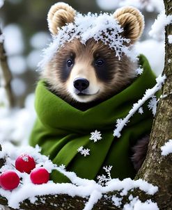 Baby Bear Green Wrap Snowflakes