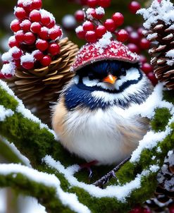 Blue Chickadee Red Cap