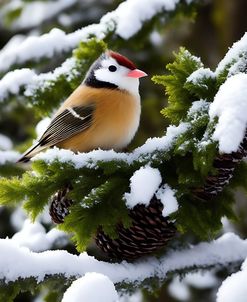 Chickadee Gold Redhead Pine Moss Nest