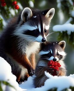 Raccoon With Babys