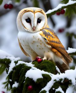 Snowy Barn Owl Moss Left
