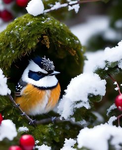 Navy Head Snowflake Moss Nested Chickadee