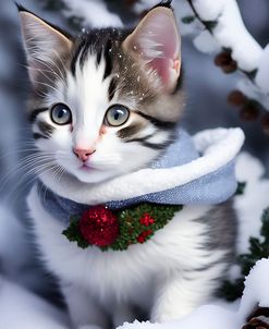 Pretty Kitty Grey Eyes Red Ball Scarf