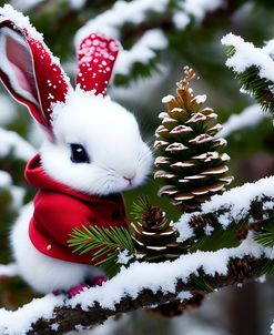 Tiny Bunny Red Coat Pine Cone