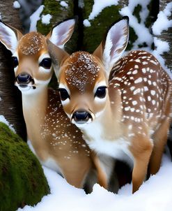 Twin Fawn Deer Left Standing