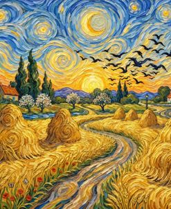 Crows Over The Golden Harvest Dawn