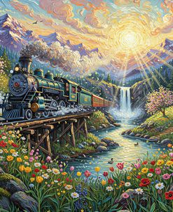 Spring Train Over Waterfall 3