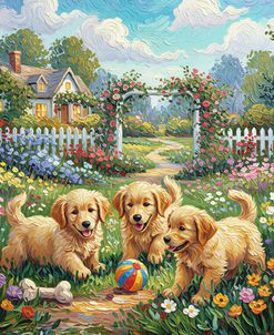 Puppies In Wildflower Garden 1