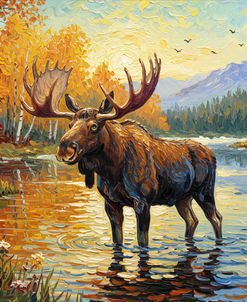 Moose In Autumn River 1