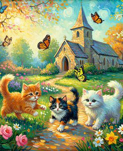 Kittens In Flower Garden 1