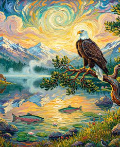 Eagle Over Mountain Lake