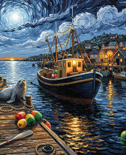 Moonlit Harbor Boats
