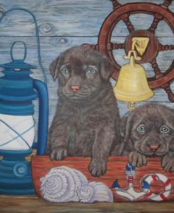Labrador Puppies And Blue Lantern Lamp