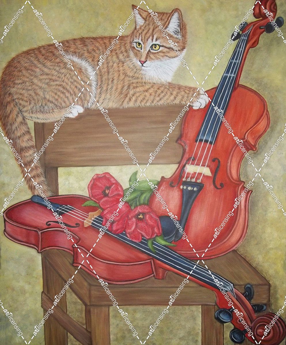 Ginger Cat And Two Violins
