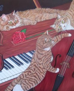 Three Ginger Cats And Musical Instruments