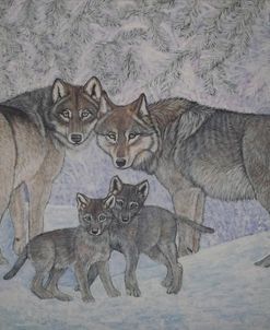 Wolves Family In The Snow