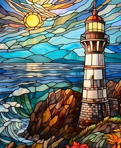 Stained Rocky Cliff Lighthouse