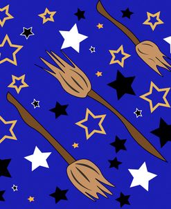 Broomsticks And Stars Repeated Pattern
