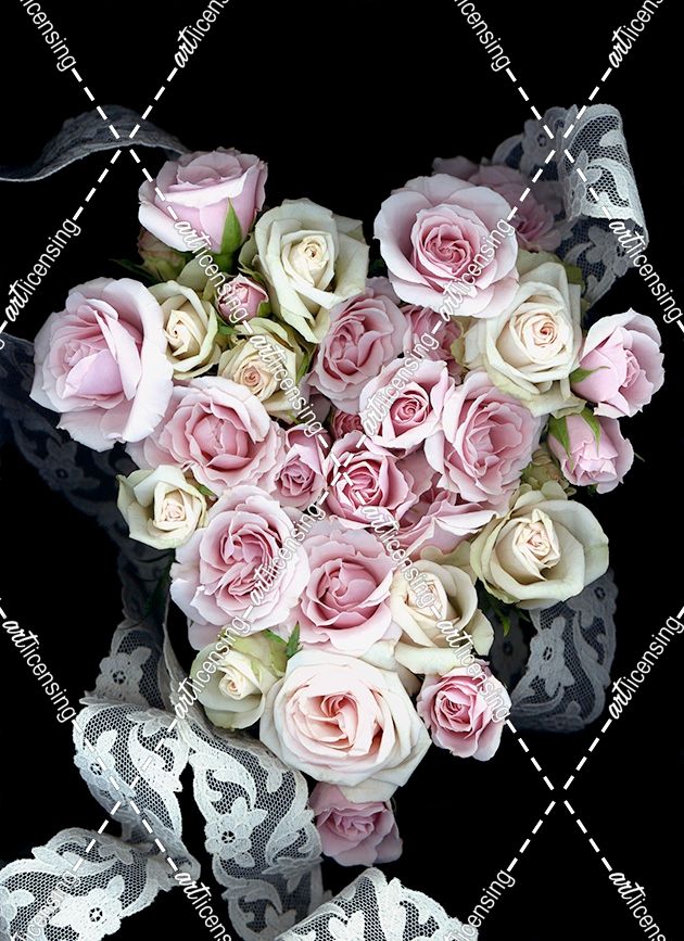 Pink & White Roses With Lace