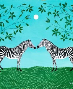 Zebras under an Early Moon