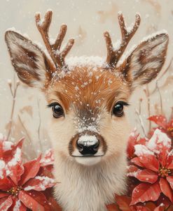Baby Reindeer In Poinsettia