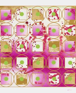 Pink and Gold Grid II  with green dotscopy