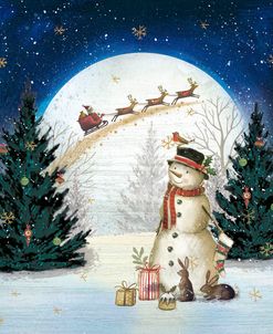 Snowman Moonlit Night