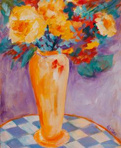 Flowers – Orange Vase On A Checked Table