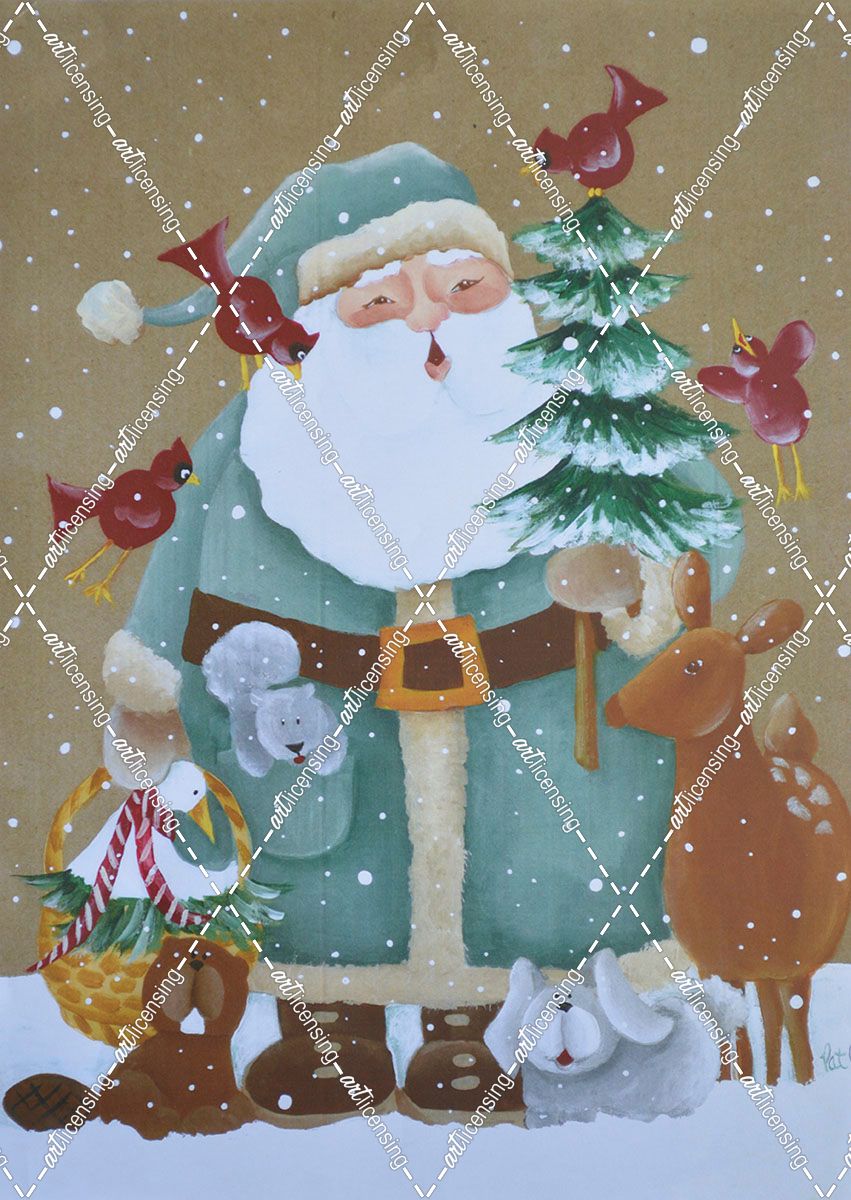 Santa Holding Tree Birds