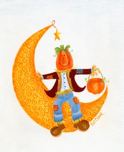 Scarecrow Pumpkin Head On Crescent Moon