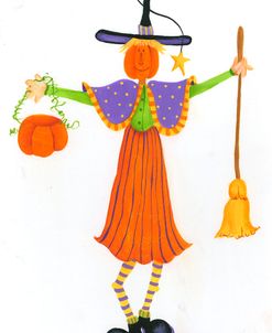 Witch With Orange Skirt Holding A Broom