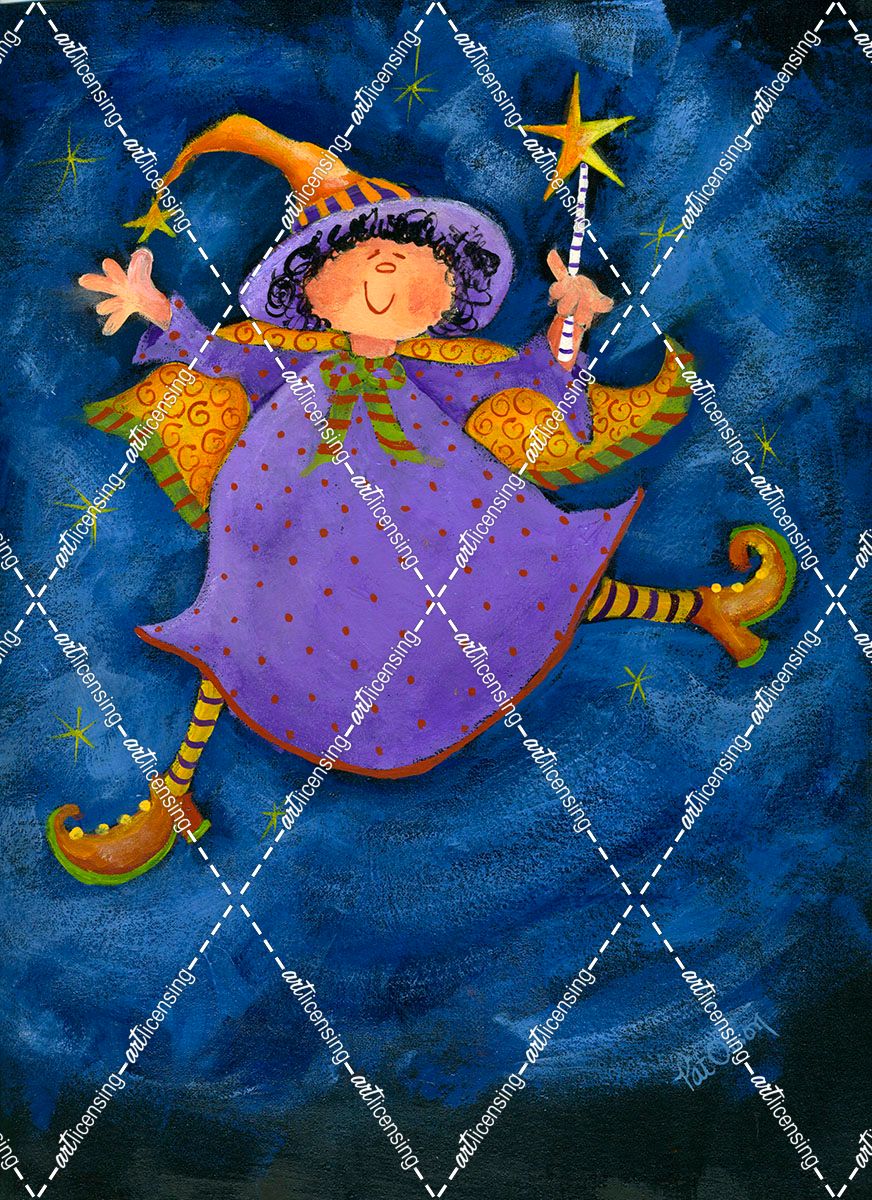 Witch With Purple Dress And Flying Gold Cape